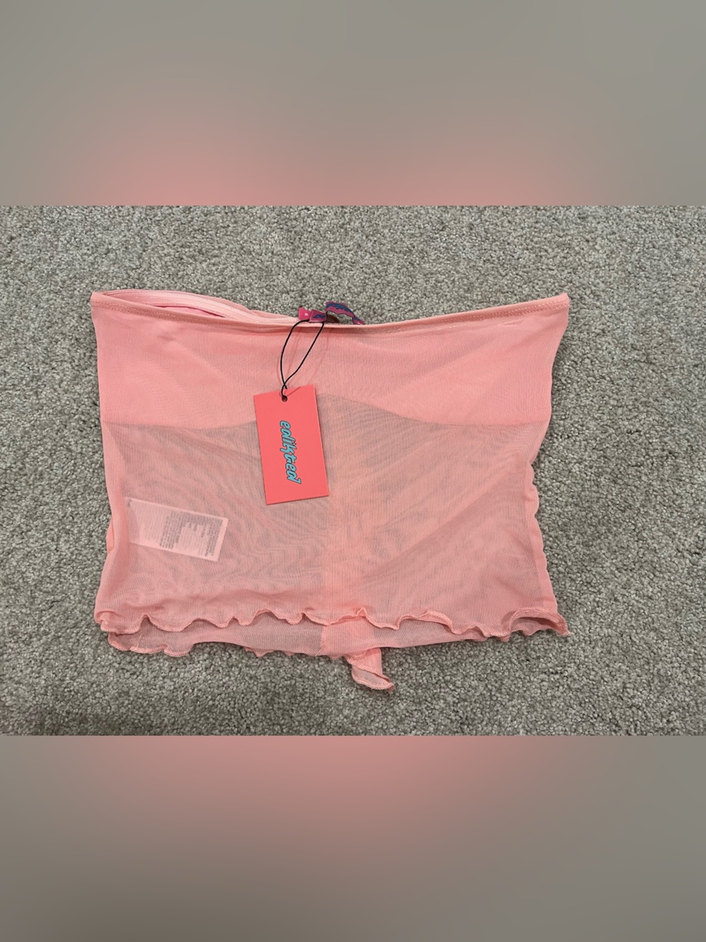 Edikted Coral Pink Ruffle Mesh Bandeau Top - Picture 2 of 2